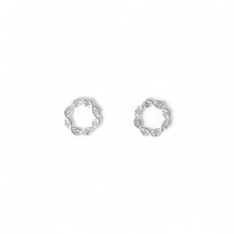 Brinco Geométrico Círculo Prata 925 Trançado e com Zircônias