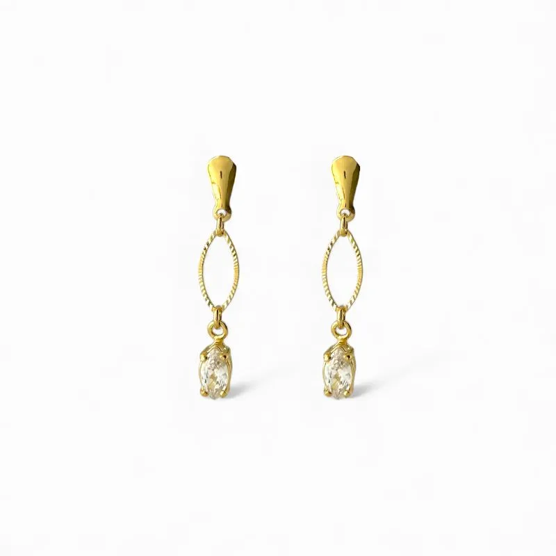 Brinco Ponto de Luz Losango Pendurado Banhado a Ouro 18k com Zircônia