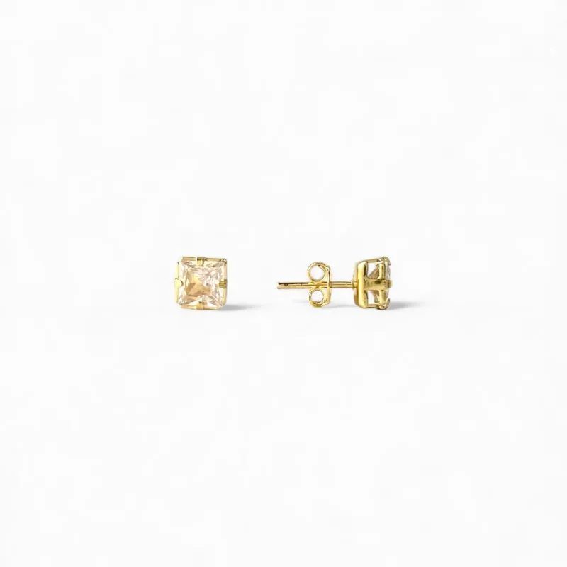 Brinco Ponto de Luz Quadrado Banhado a Ouro 18k com Zircônia - 6mm