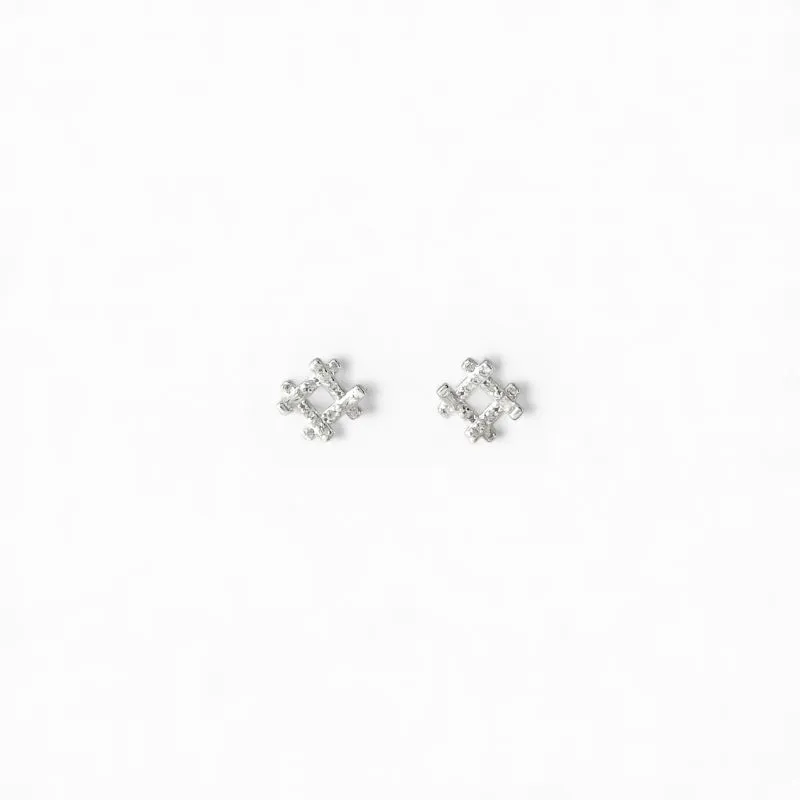 Brinco Quadrado Cruzado Prata 925 com Zircônias