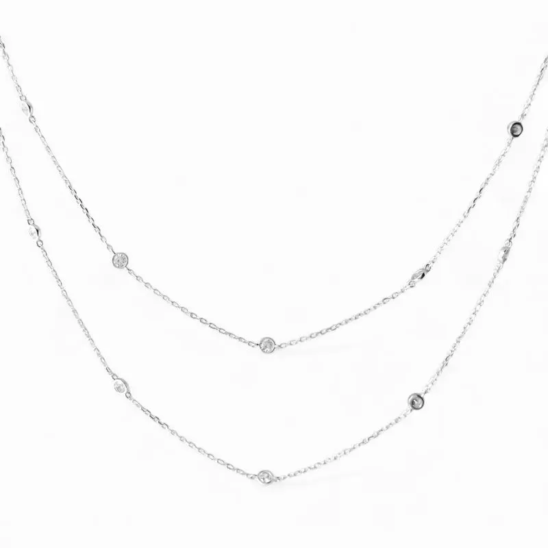 Colar Duplo Prata 925 com Pontos de Luz em Zircônia