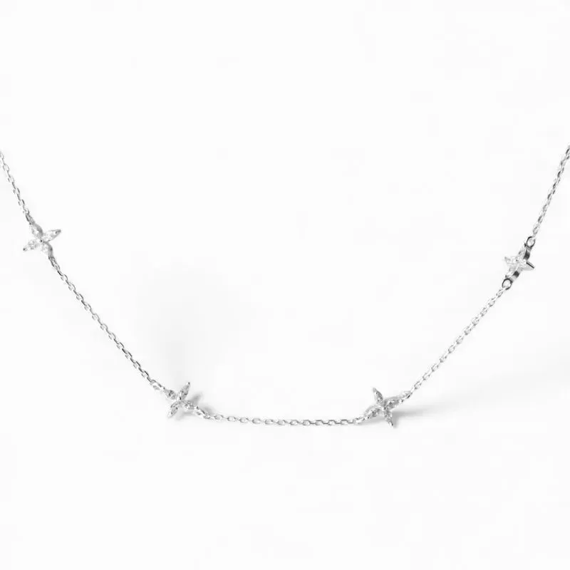 Colar Flores Prata 925 com 6 Flores de Zircônias