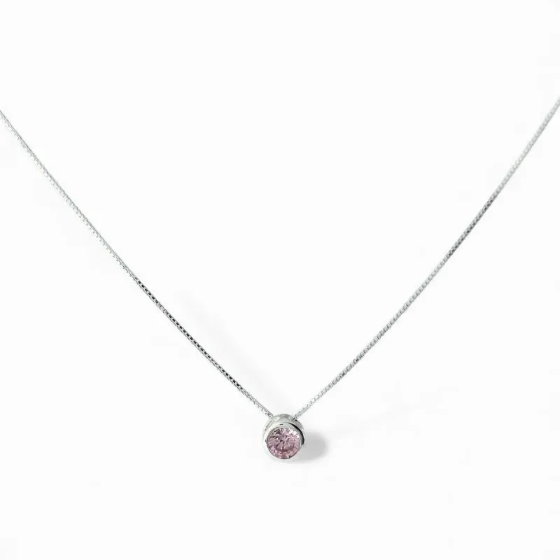 Colar Ponto de Luz Prata 925 com Zircônia Rosa