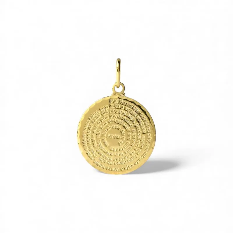 Pingente Medalha de Oração do Pai Nosso Banhado a Ouro 18k - 2,5cm