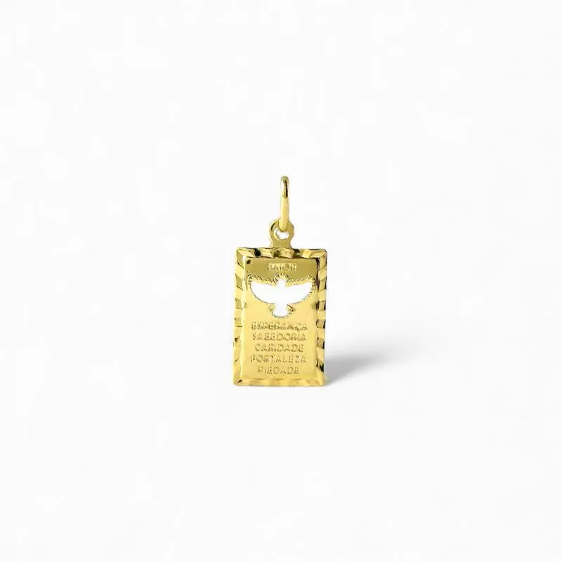 Pingente Retangular Espírito Santo Cruz Banhado a Ouro 18k 