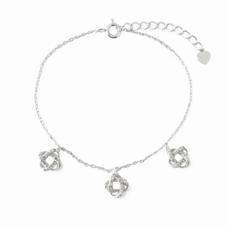 Pulseira 3 Nós Entrelaçados Prata 925 com Zircônias