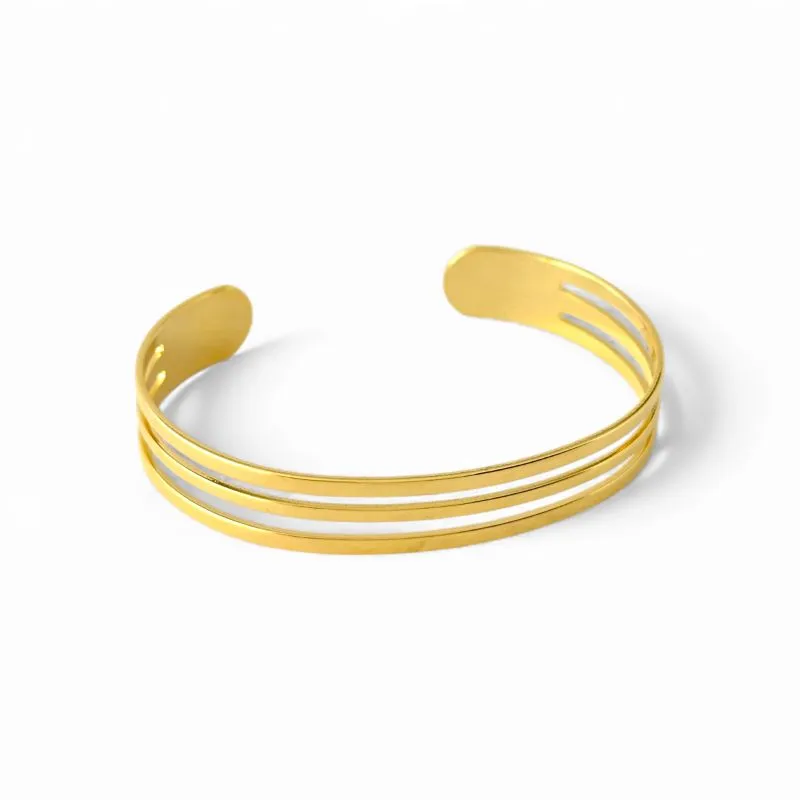 Pulseira Bracelete Aberto 3 Linhas Banhado a Ouro 18k Regulável