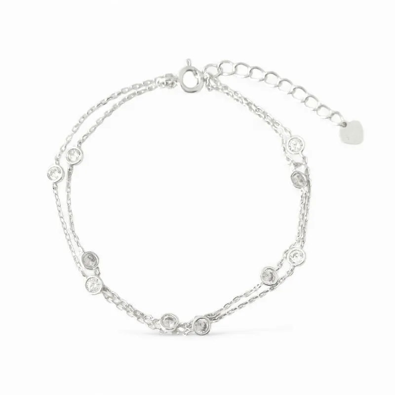 Pulseira Dupla Prata 925 com Pontos de Luz em Zircônia