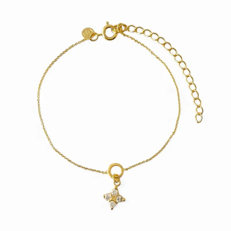 Pulseira Flor Banhada a Ouro 18k com 4 pontas de Zircônias