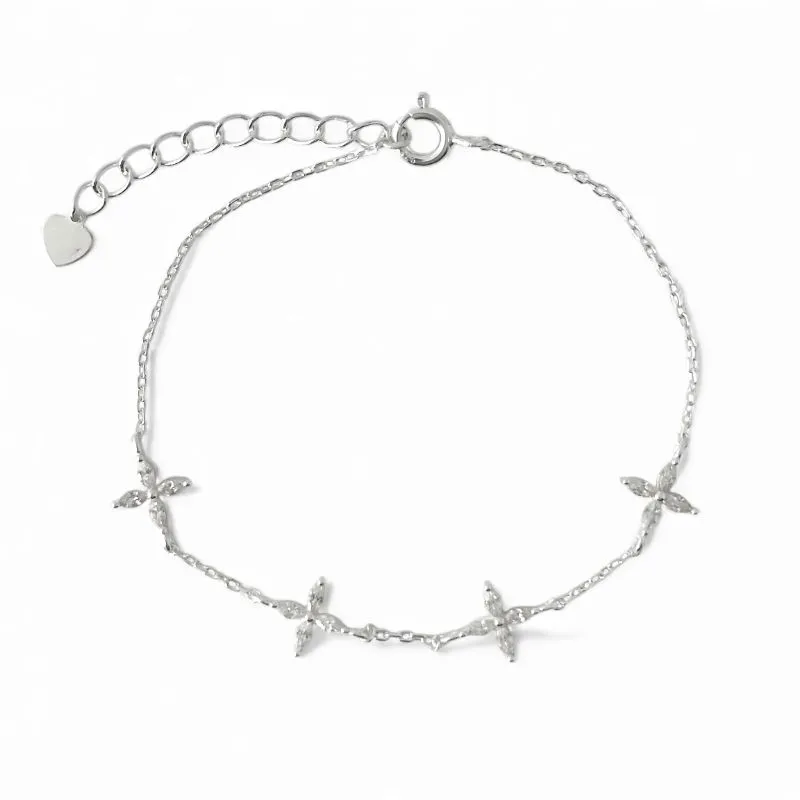 Pulseira Flores Prata 925 com 4 Flores de Zircônias