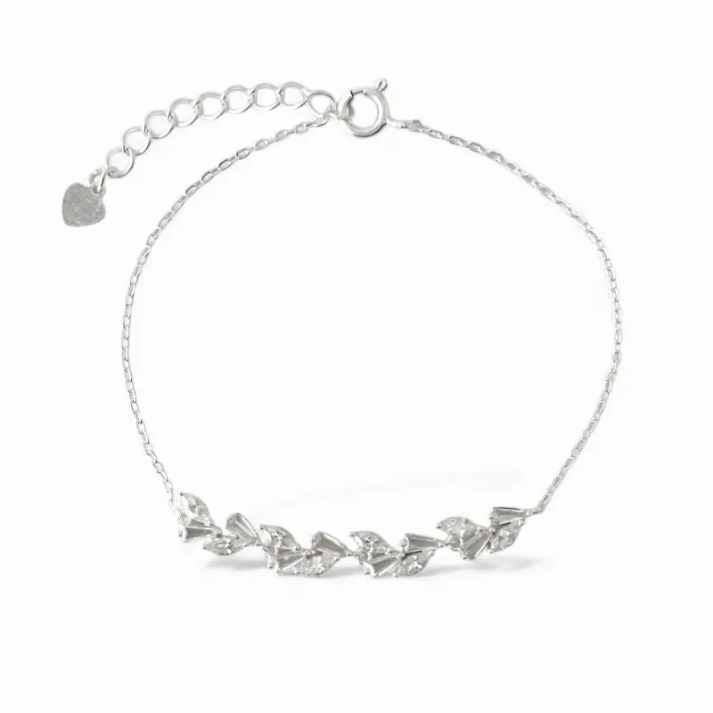 Pulseira Folhas Prata 925 com Zircônias