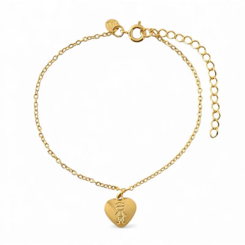 Pulseira Menino e Coração Banhada a Ouro 18k