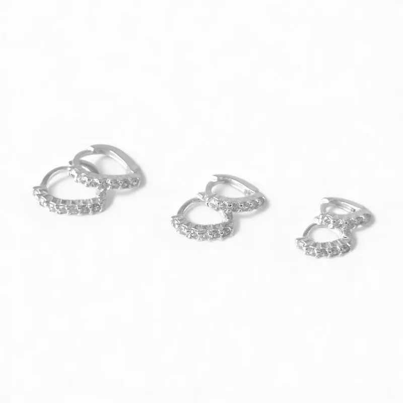 Trio de Brincos Argola Prata 925 com Zircônias