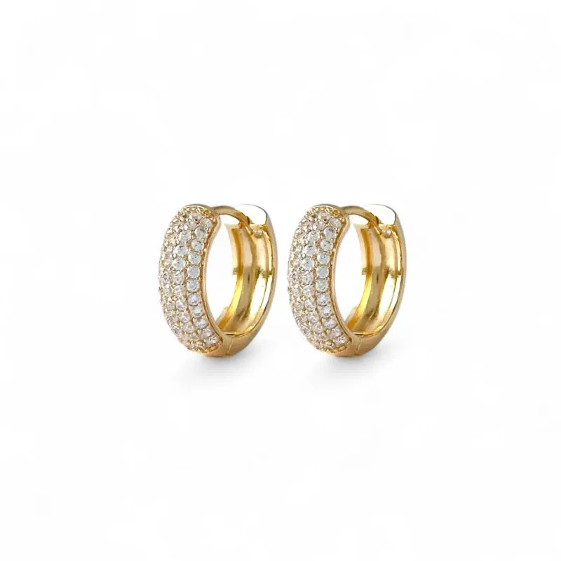 Brinco Argola Banhado a Ouro 18k com 4 Linhas de Zircônias - 1,5cm