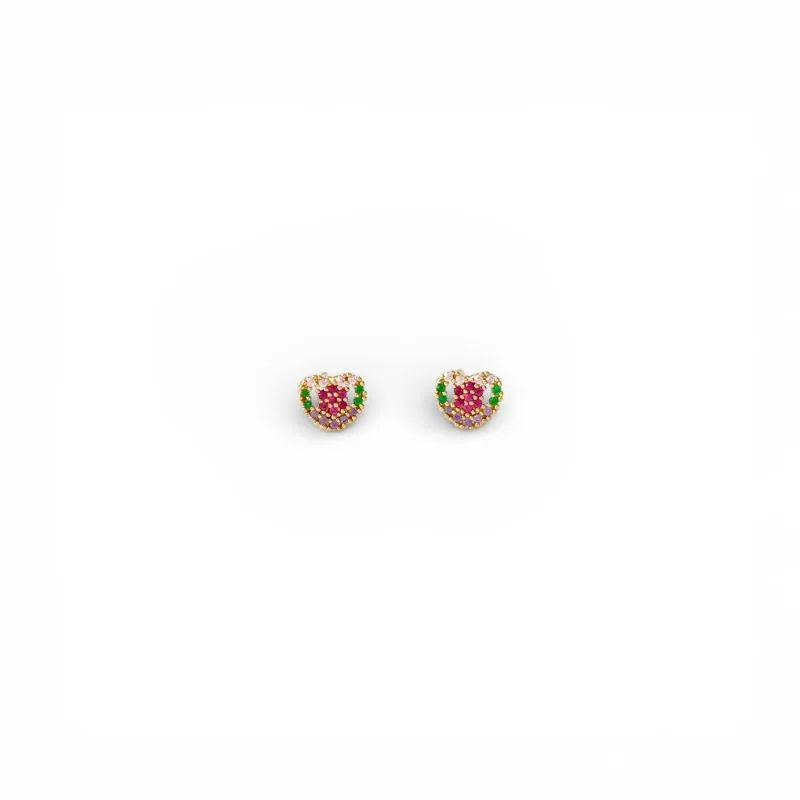 Brinco Coração Banhado a Ouro 18k com Zircônias Coloridas