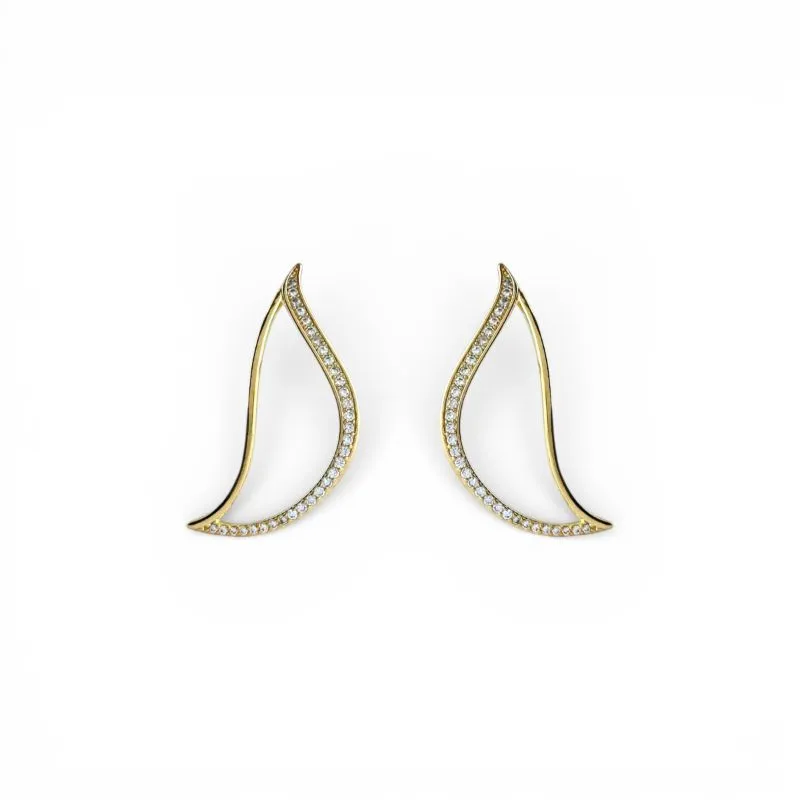 Brinco Gota Curva Banhado a Ouro 18k  Vazado com Zircônias - 3,2cm