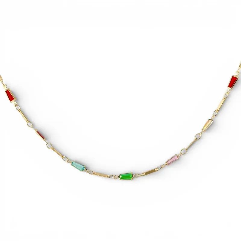 Colar Choker Colorido Banhado a Ouro 18k com Zircônias Retangulares - 35cm + 8cm (alongador)