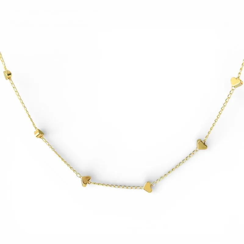 Colar Choker com Corações Banhado a Ouro 18k - 35cm + 8cm (alongador)