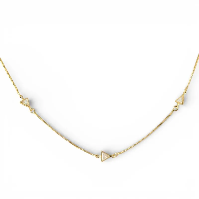 Colar Choker com Triangulos de Zircônia Banhado a Ouro 18k - 36cm + 4cm (alongador)