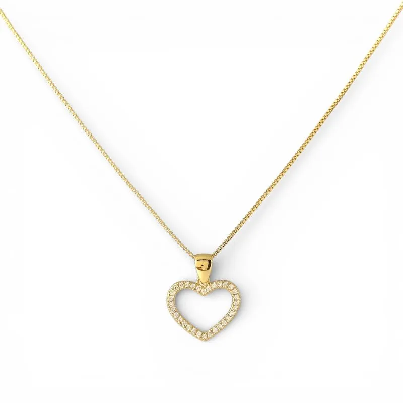 Colar Coração Banhado a Ouro 18k com Zircônias Vazado - 40cm + 3cm (alongador)