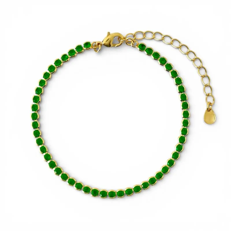 Pulseira Riviera Verde Esmeralda Banhada a Ouro 18k com Zircônias - 3mm