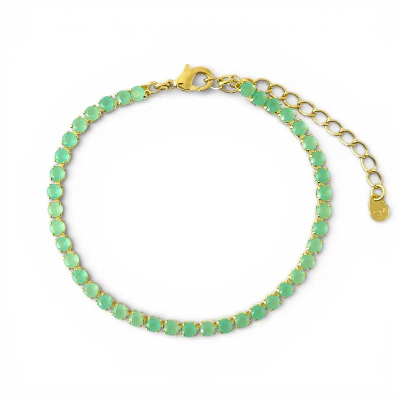 Pulseira Riviera Verde Leitoso Banhada a Ouro 18k com Zircônias - 3mm