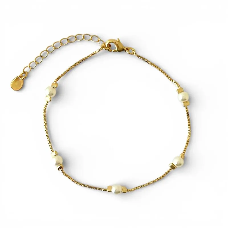 Pulseira Veneziana e Pérolas Banhada a Ouro 18k