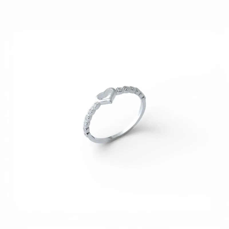 Anel Coração Prata 925 Vazado e Aro com Zircônias Tam20