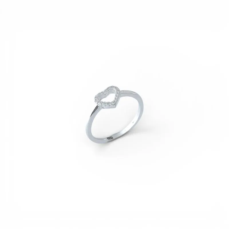 Anel Coração Prata 925  Vazado com Zircônias Tam20