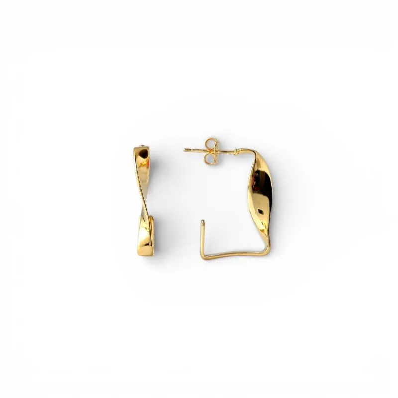 Brinco Argola Aberta Quadrada Torcida Banhado a Ouro 18k