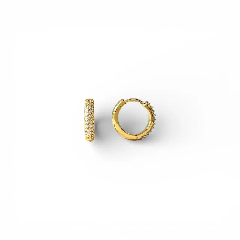 Brinco Argola Click Banhado a Ouro 18k com 2 Linhas de Zircônias - 1,3cm