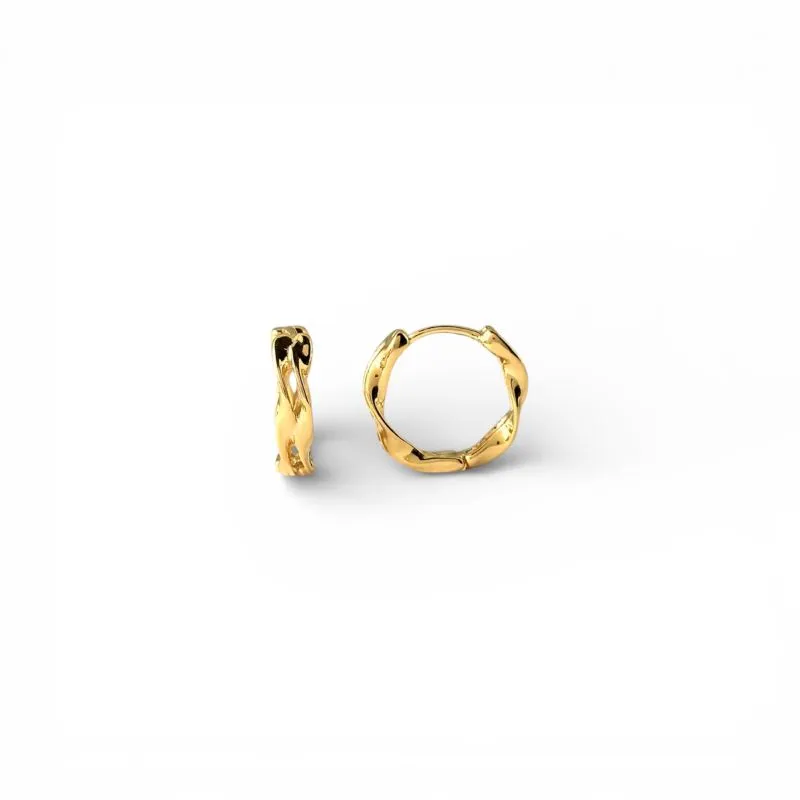 Brinco Argola Click com 2 Linhas Trançadas Banhado a Ouro 18k - 1,6cm