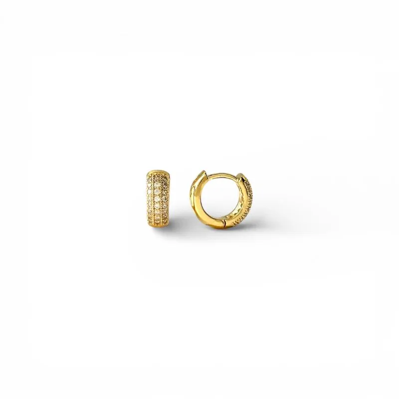 Brinco Argola Click com 3 Linhas de Zircônia Banhado a Ouro 18k - 1cm