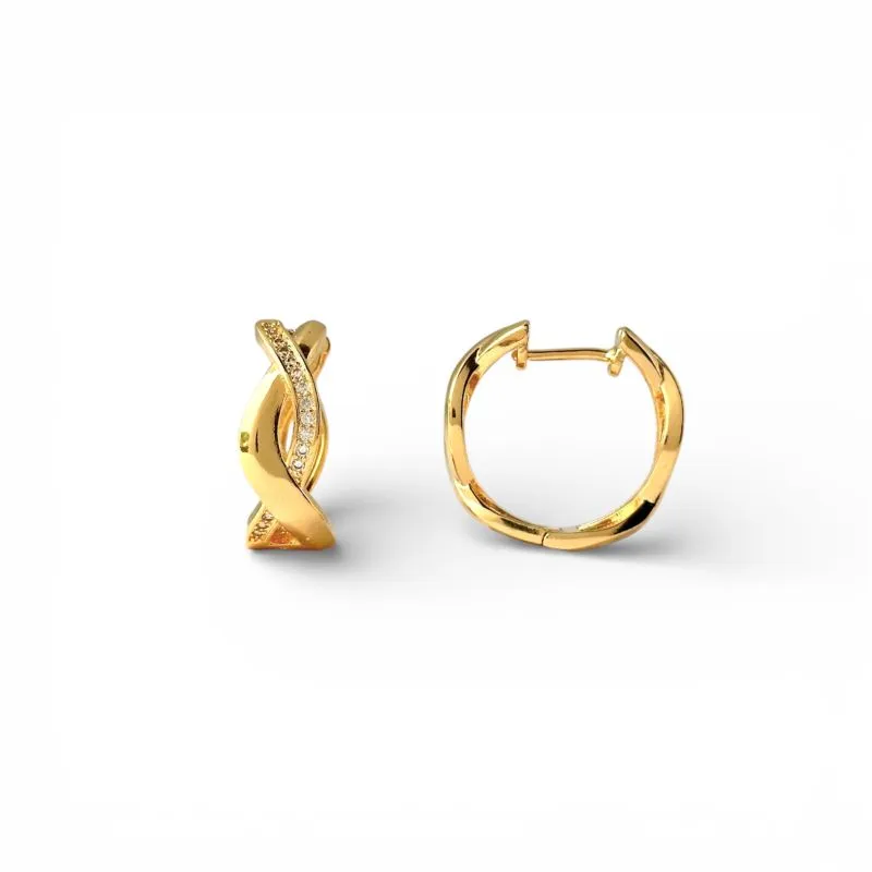 Brinco Exclusivo Maximalista Argola Click Trançada Banhado a Ouro 18k com Zircônias - 2cm