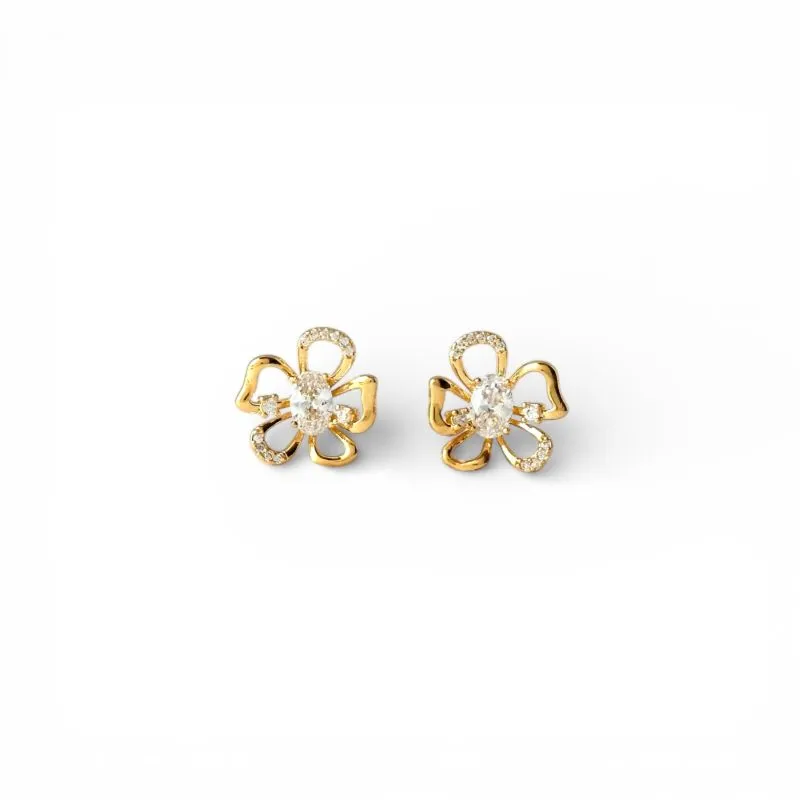 Brinco Flor Banhado a Ouro 18k Vazado com Zircônias