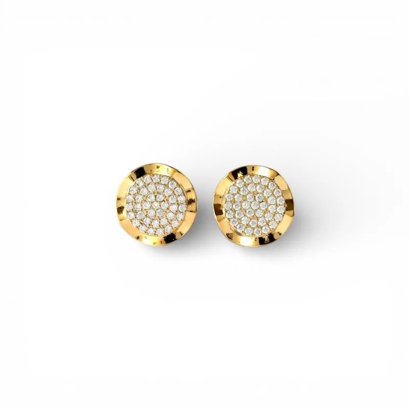 Brinco Redondo Orgânico Banhado a Ouro 18k com Zircônias no Centro