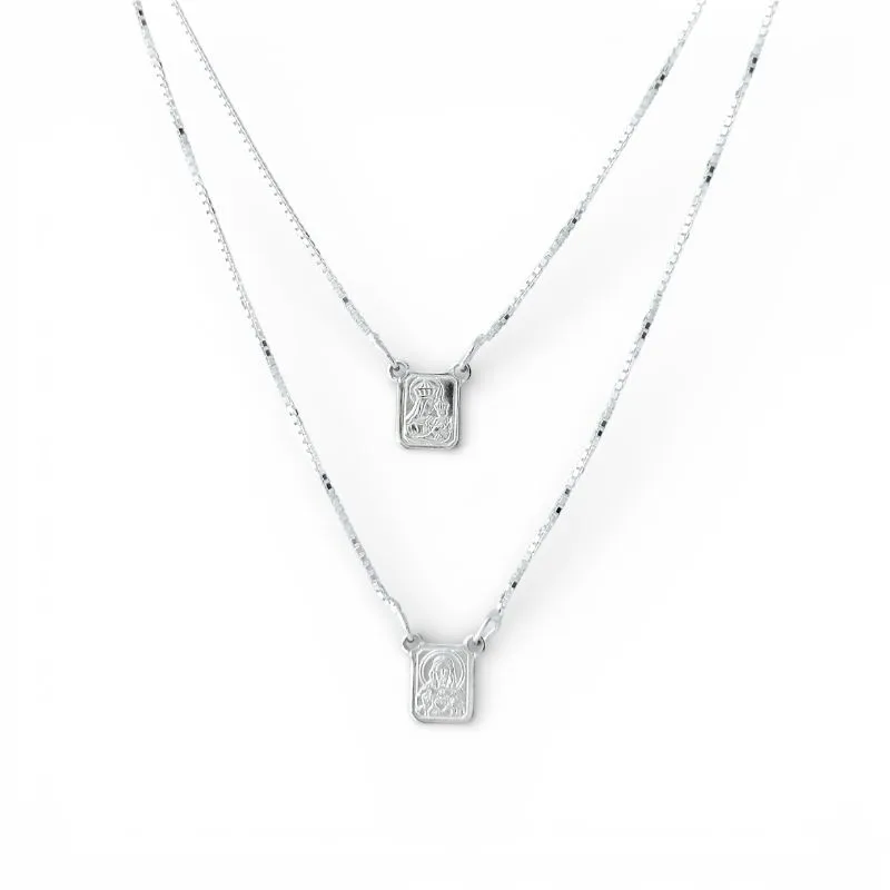 Corrente Escapulário Nossa Senhora do Carmo e Sagrado Coração de Jesus Prata 925