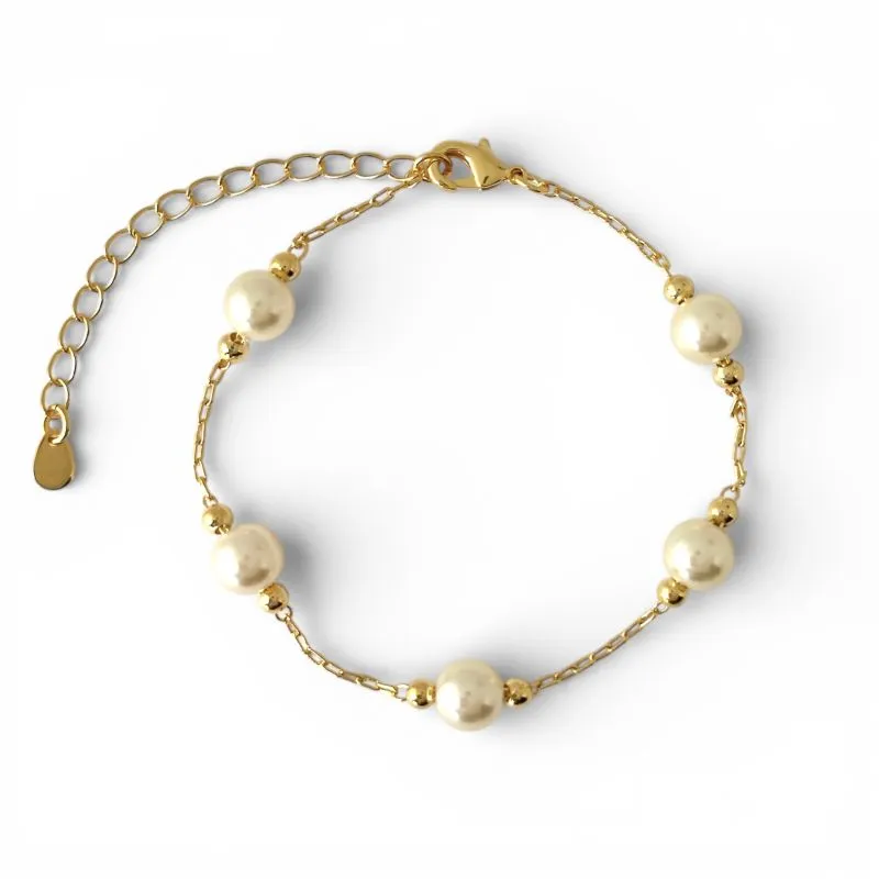 Pulseira Elo Cartier e Pérolas Banhada a Ouro 18k