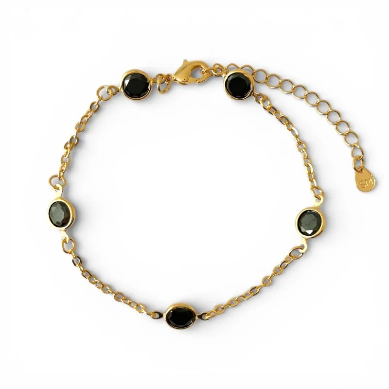 Pulseira Pedrinhas Banhada a Ouro 18k com Zircônias Pretas