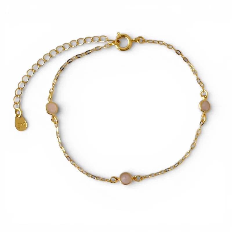 Pulseira Pedrinhas Banhada a Ouro 18k com Zircônias Rosas Leitoso