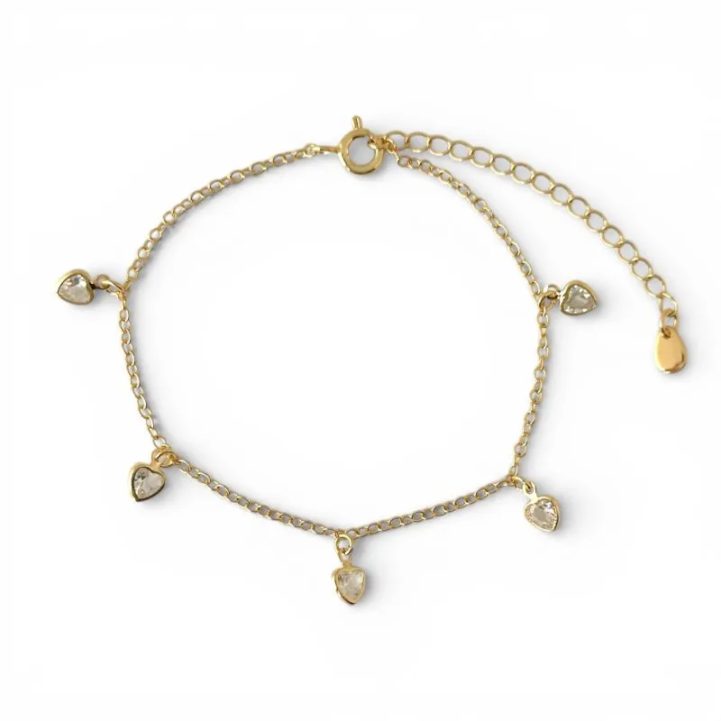 Pulseira Zircônias em Formato de Coração Penduradas Banhada a Ouro 18k