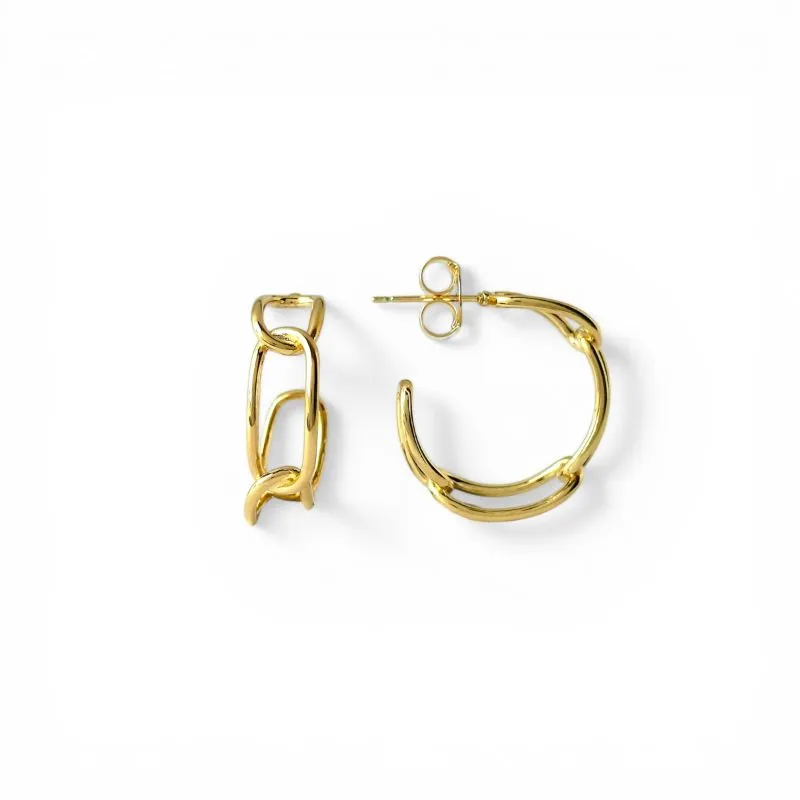 Brinco Argola com Elos Corrente Banhado a Ouro 18k