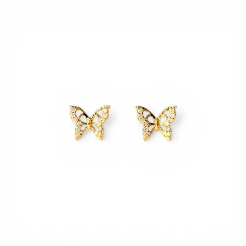 Brinco Borboleta Banhado a Ouro 18k Vazada com Zircônias
