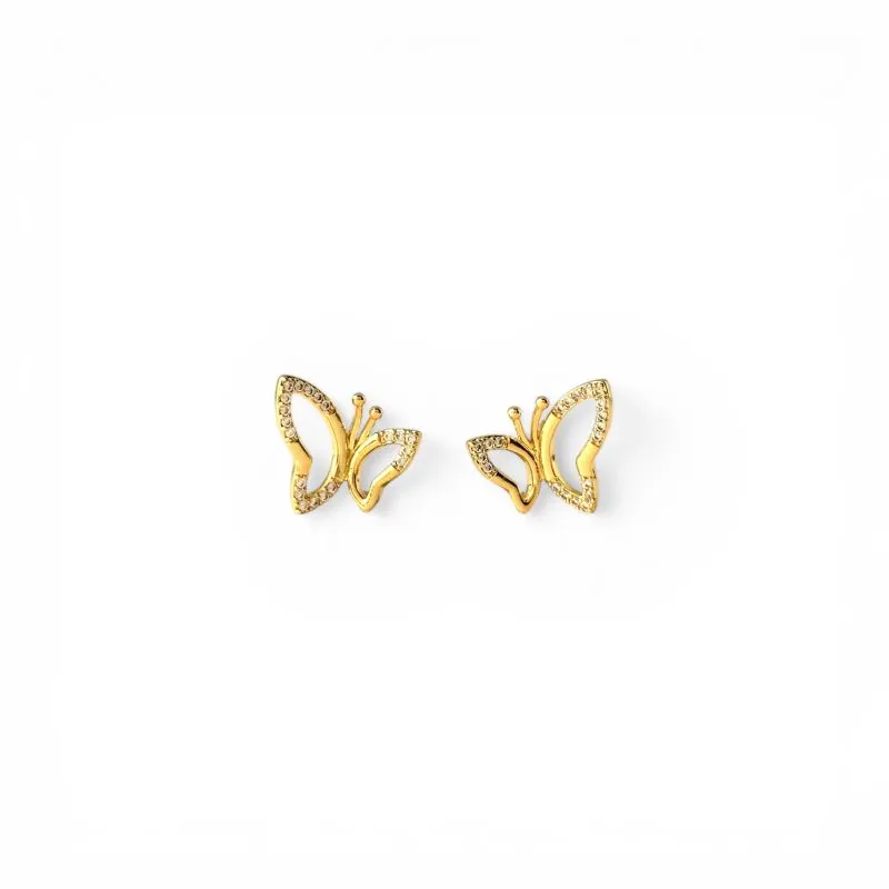 Brinco Borboleta Banhado a Ouro 18k Vazada com Zircônias