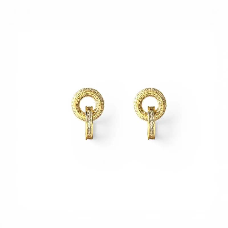 Brinco Círculos Entrelaçados Pendurado Banhado a Ouro 18k Cravejado com Zircônias