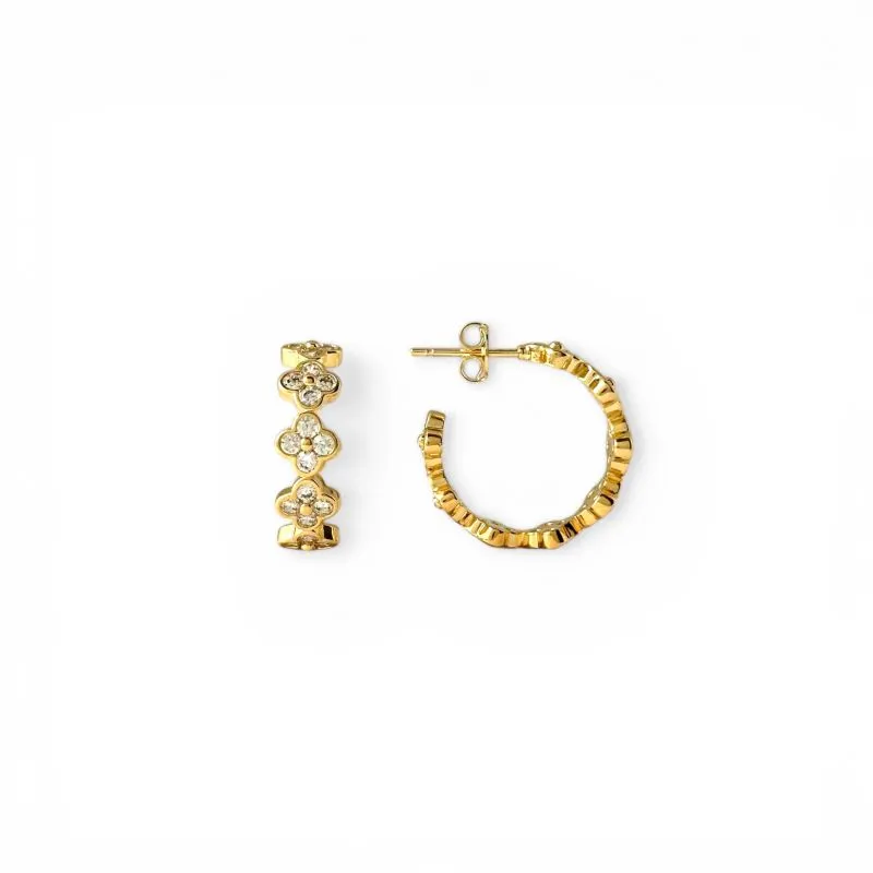 Brinco Exclusivo Argola Aberta Trevos Banhado a Ouro 18k com Zircônias