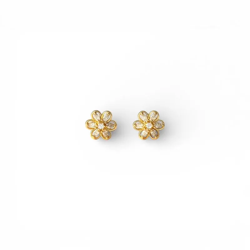 Brinco Flor Banhado a Ouro 18k com Zircônias