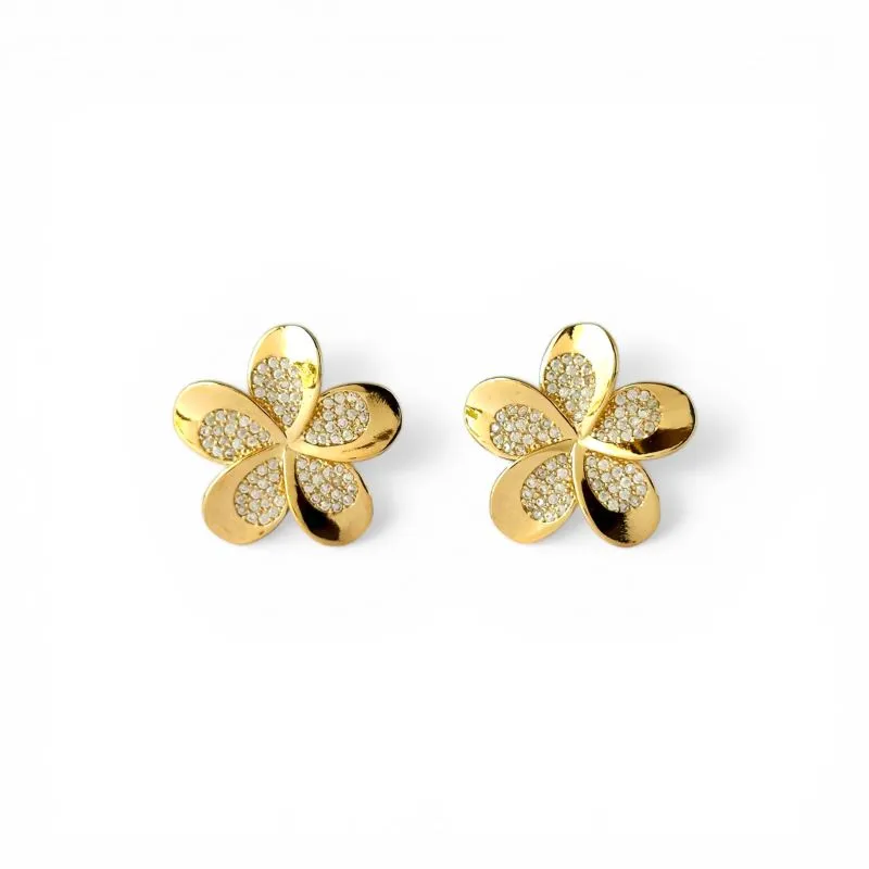 Brinco Flor Banhado a Ouro 18k com Zircônias