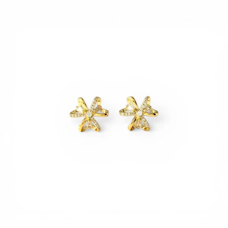 Brinco Flor Banhado a Ouro 18k com Zircônias