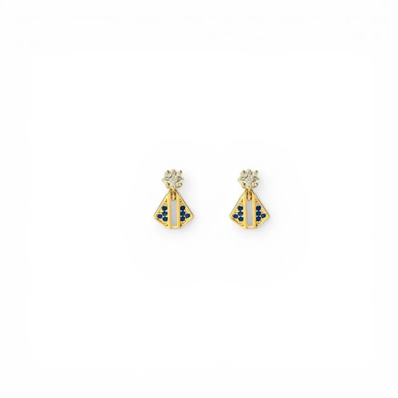 Brinco Nossa Senhora Banhado a ouro 18k com Zircônia Azul e Cristal